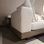 Modern Large-Scale Modular Sectional Sofa with Integrated Leather Side Tables, Premium Textured Fabric & Leather-Wrapped Base